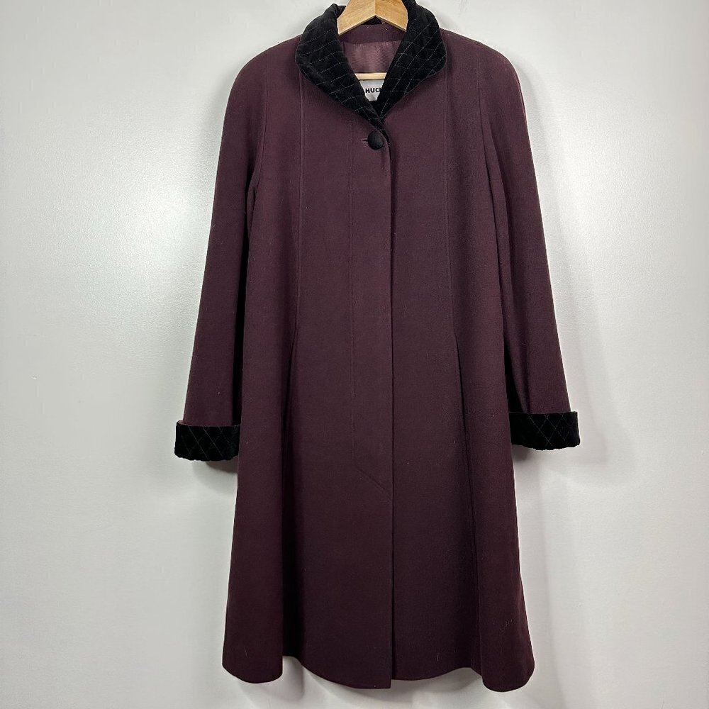 Vintage Hucke  Womens Long Pea Coat  Brown  Wool Cashmere Blend Velvet Collar 6